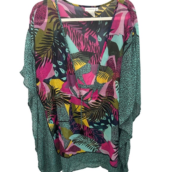 Bleu Rod Beattie Other - Bleu Rod Beattie Tropical Caftan Swim Cover-Up Batwing Sleeve Multicolor 2X Plus